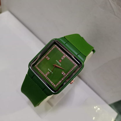 💚 Green Melada Quartz Watch ⌚ Square Crystal Dial – Stylish & Durable ✨